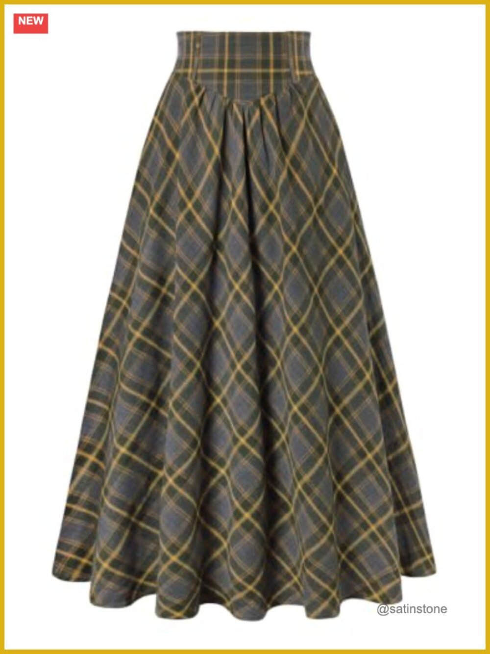 Plaid Maxi Skirt High Rise A-Line Elastic Waist Victorian Renaissance